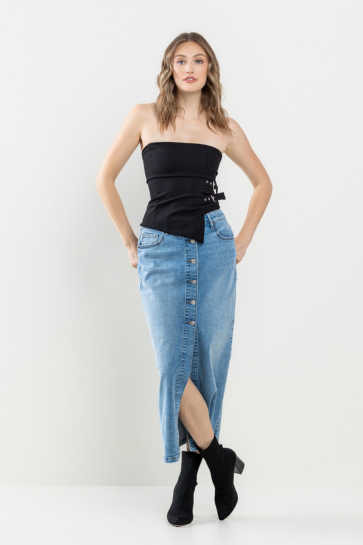 Comfort Stretch Denim Maxi Skirt