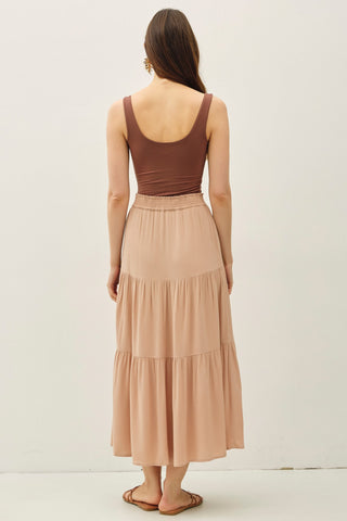 Smocked Waist Tiered Maxi Skirt in Sand