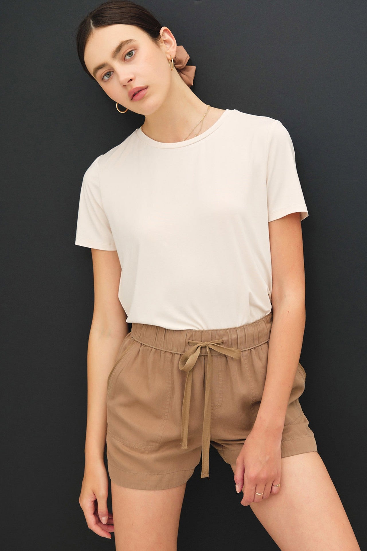 Tencel High Waist Drawstring Shorts