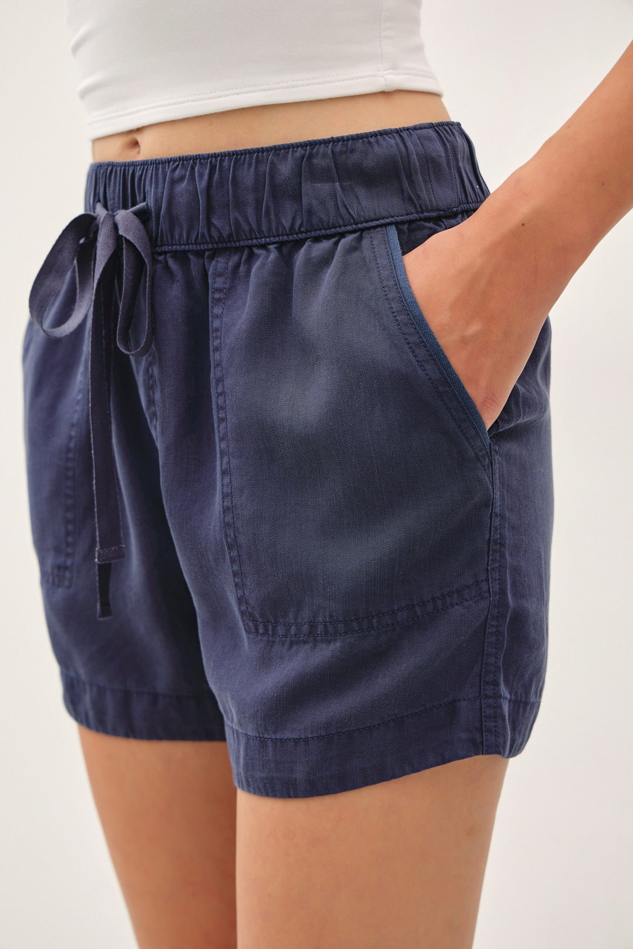 Tencel High Waist Drawstring Shorts