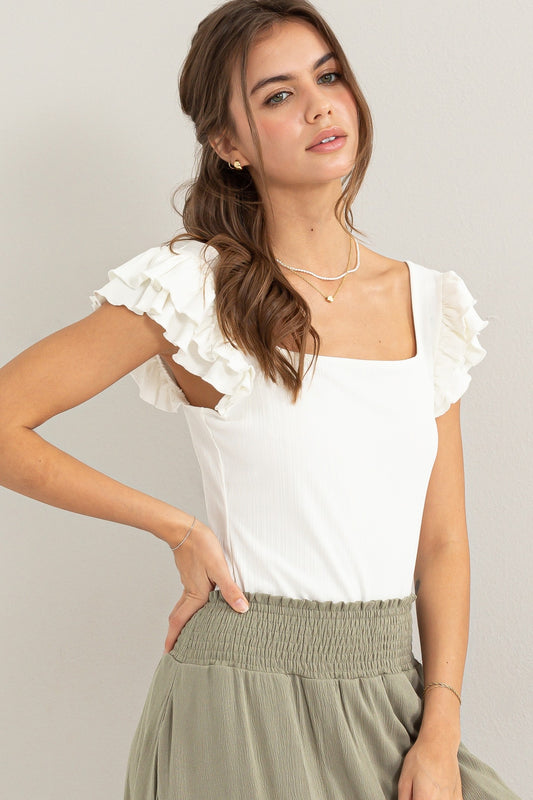 Square Neck Ruffle Sleeve Top