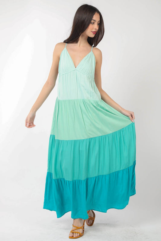 Color Block Woven Summer Maxi Dress
