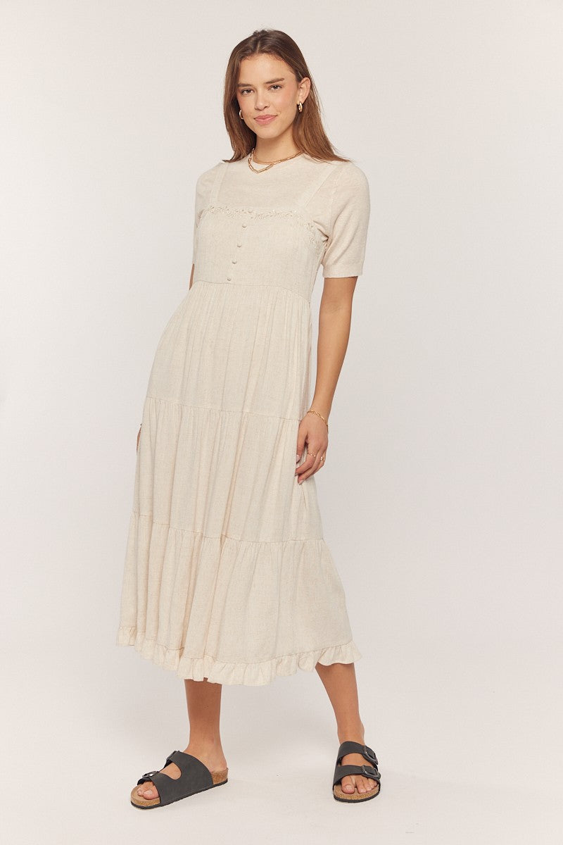 Embroidered Linen Blend Dress