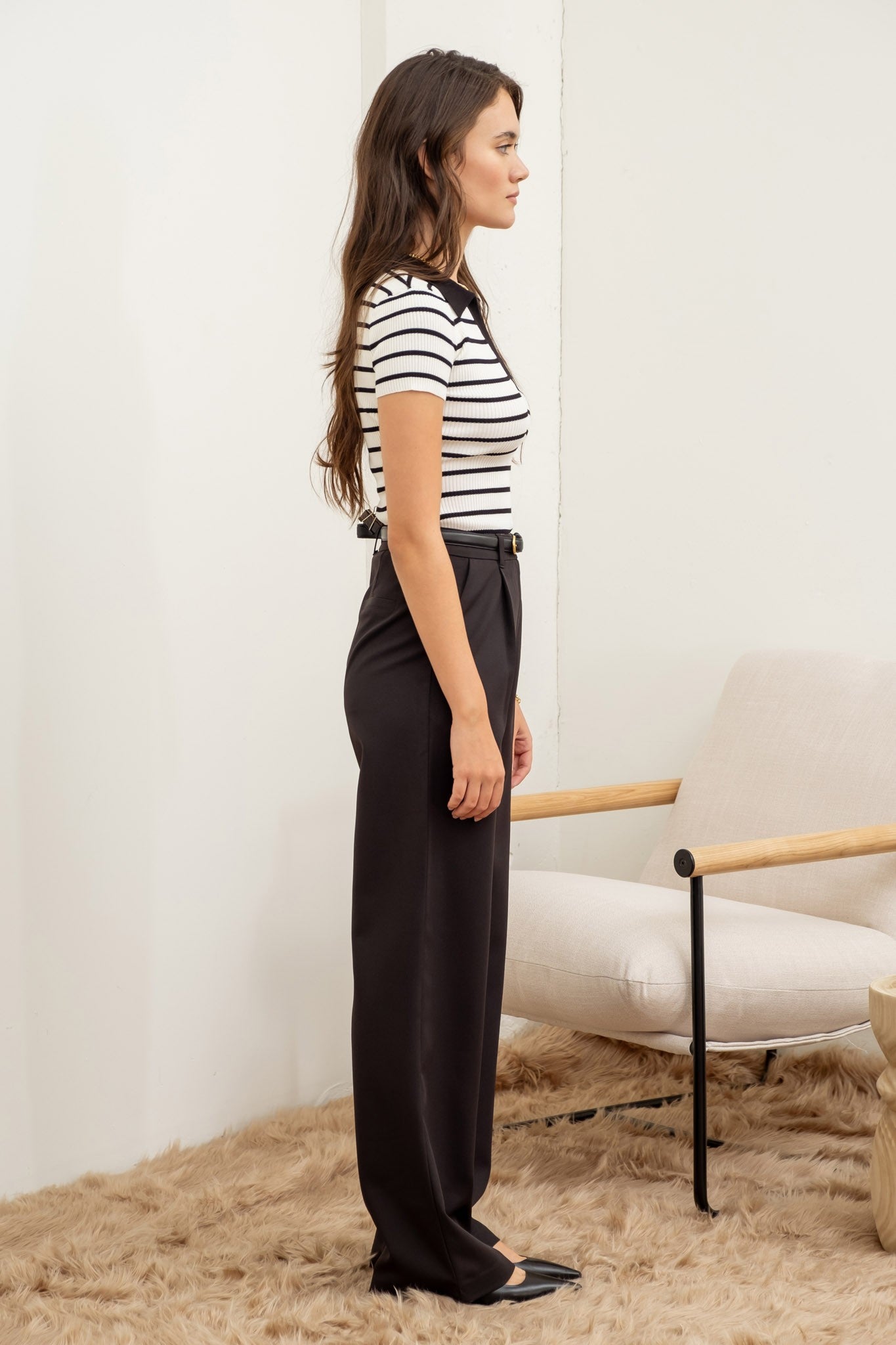 Stripe Collared Knit Top