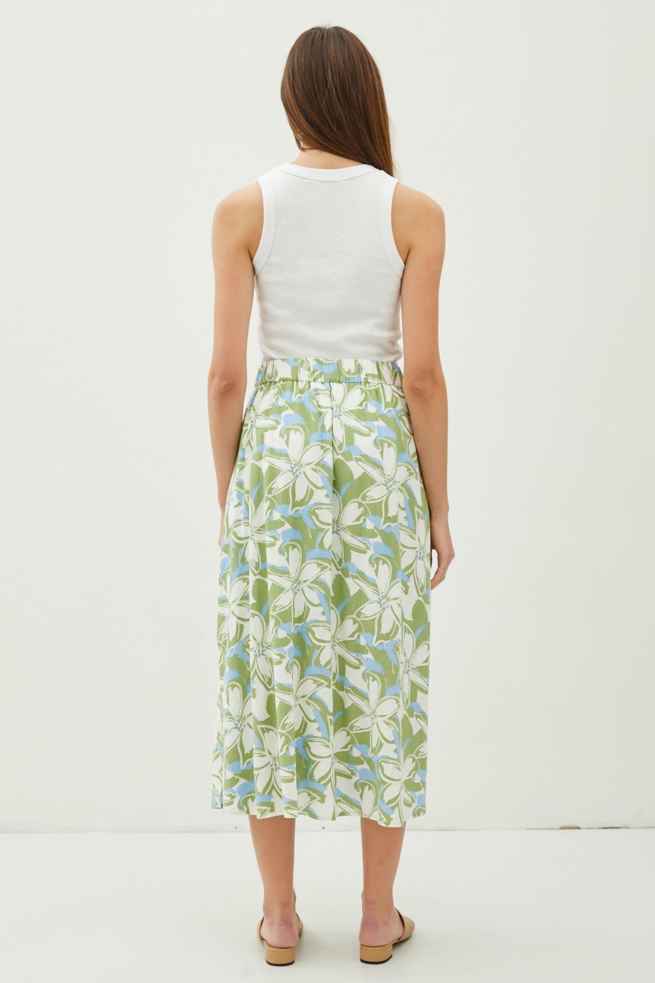 Floral Linen Blend Maxi Skirt