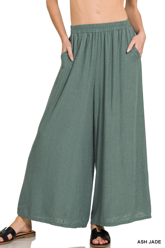 Linen Blend Wide Leg Pants