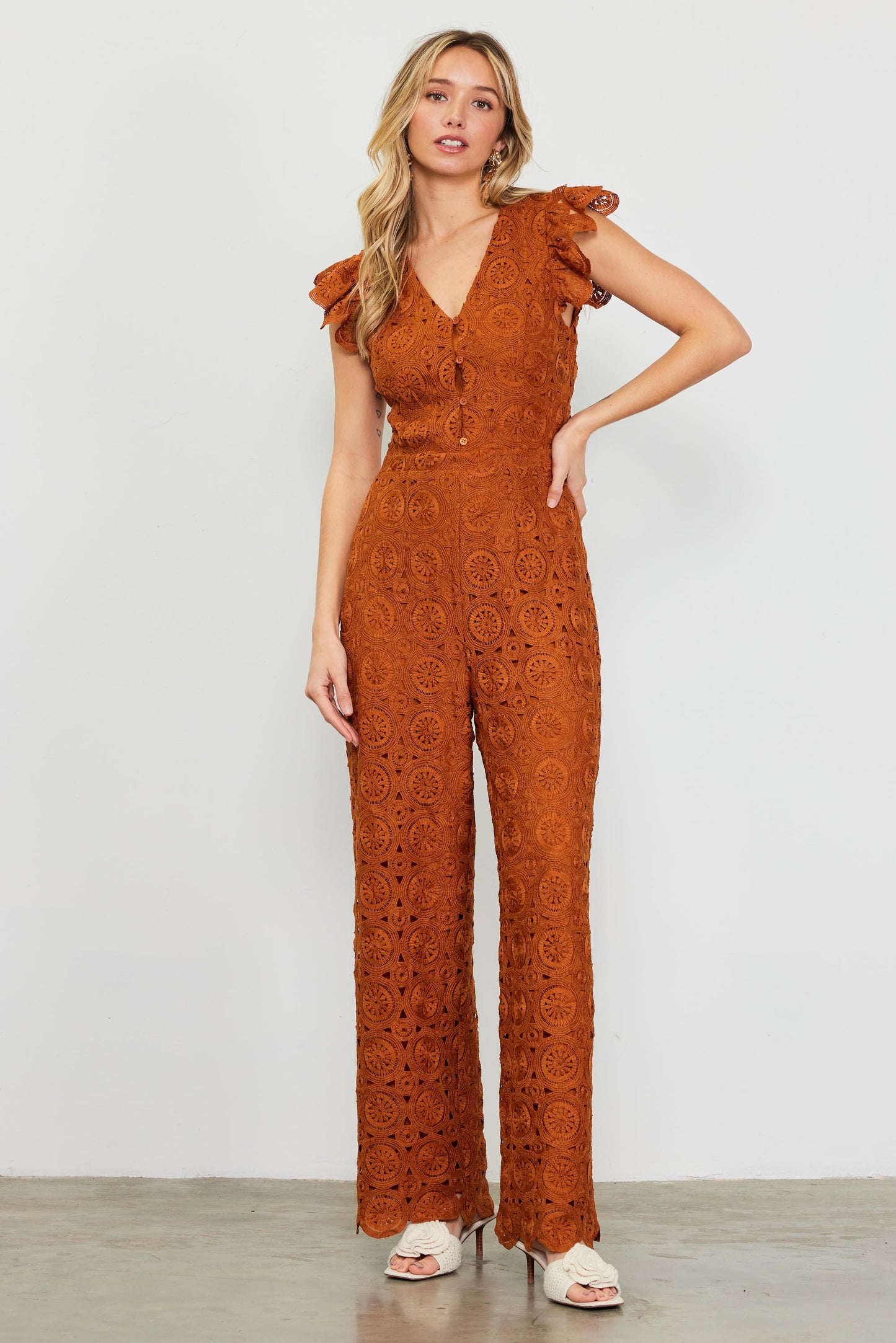 Crochet Jumpsuit in Tuscan Tan