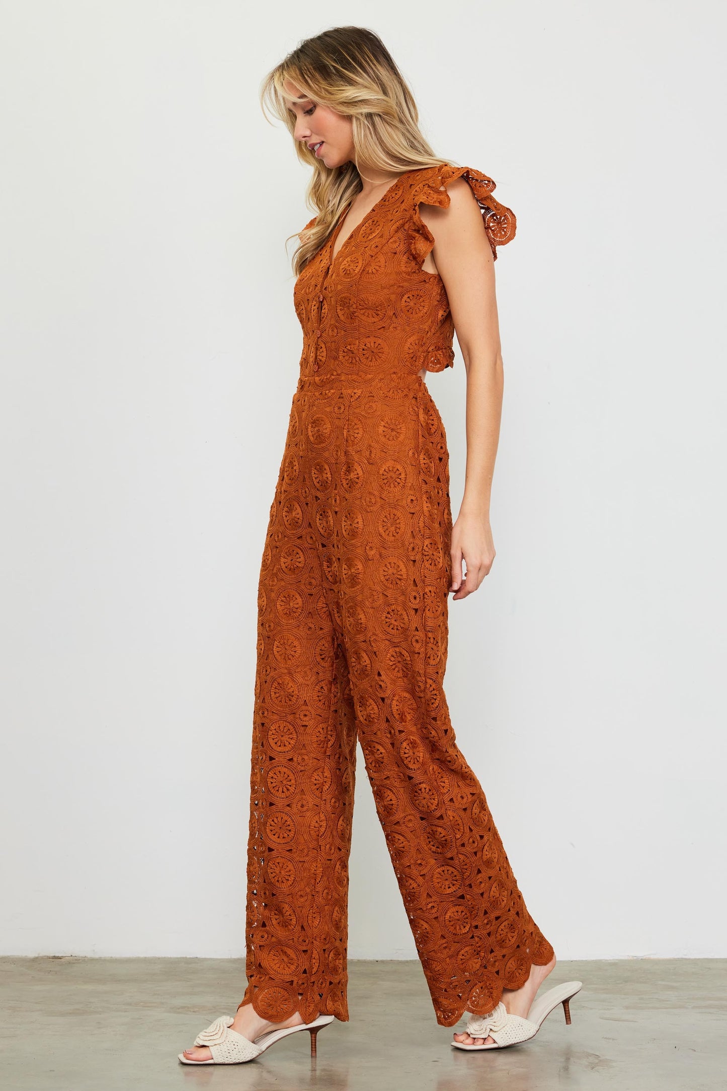 Crochet Jumpsuit in Tuscan Tan