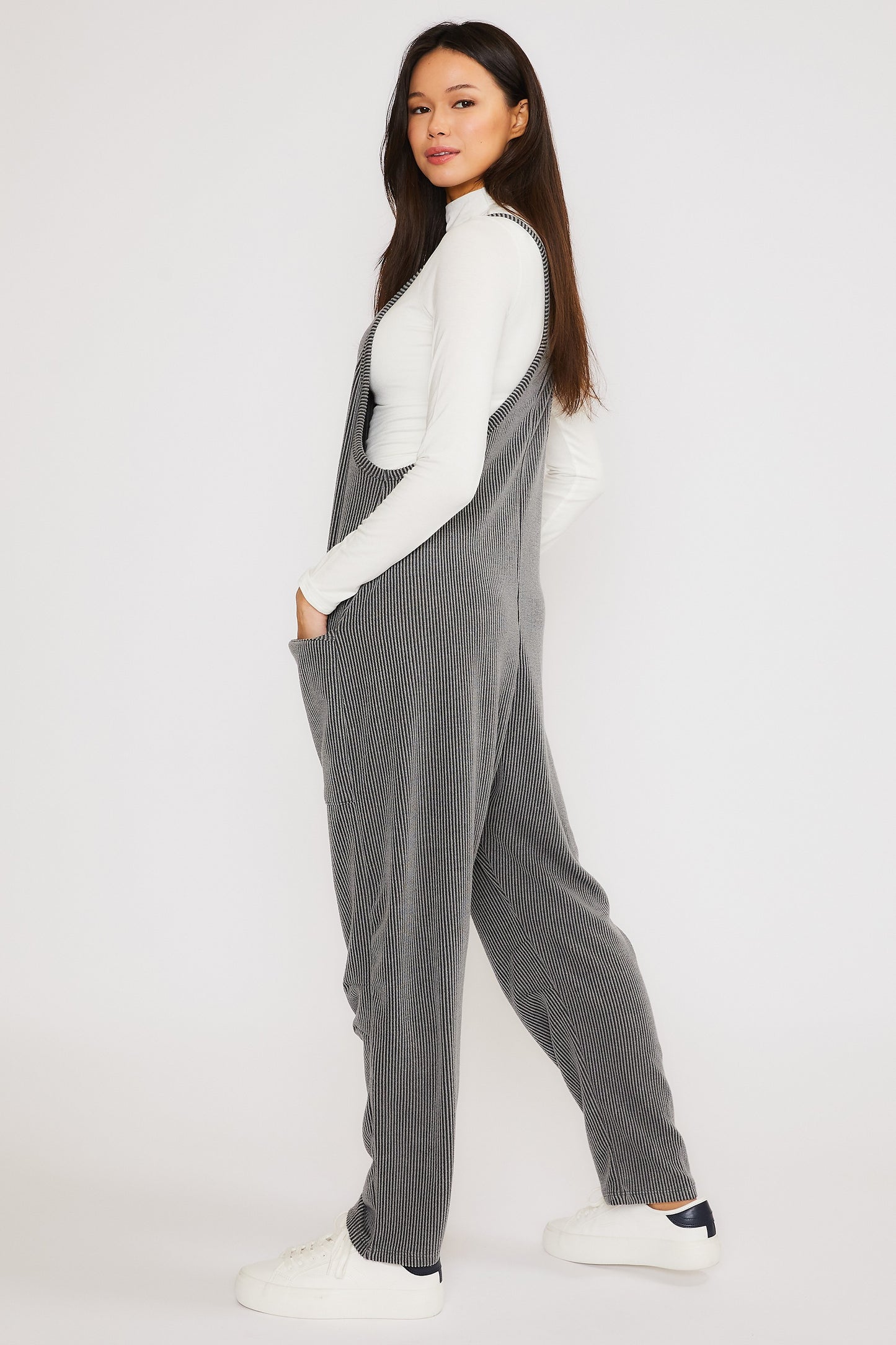 Wave Ribbed Jumpsuit in Charcoal