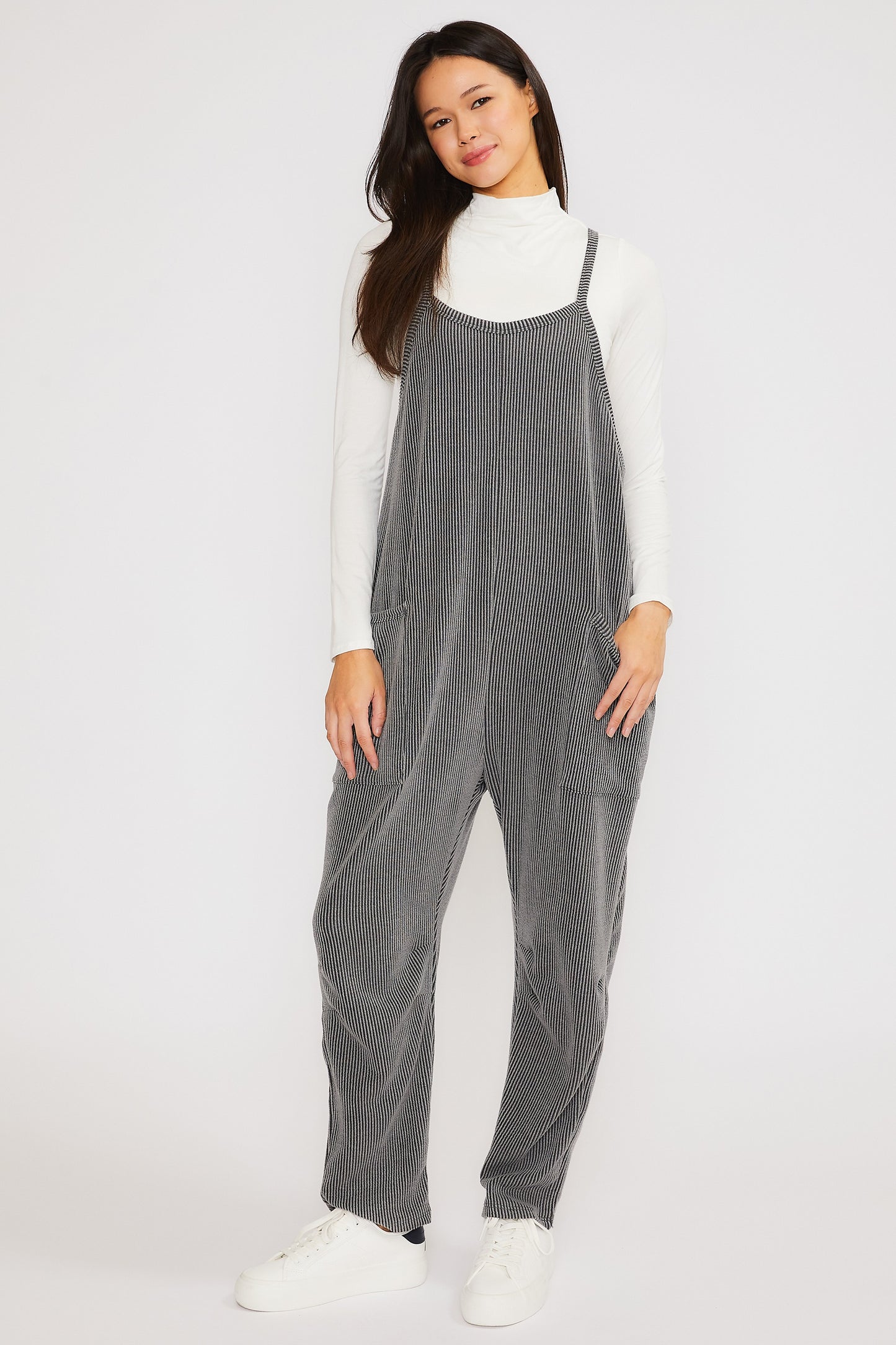 Wave Ribbed Jumpsuit in Charcoal