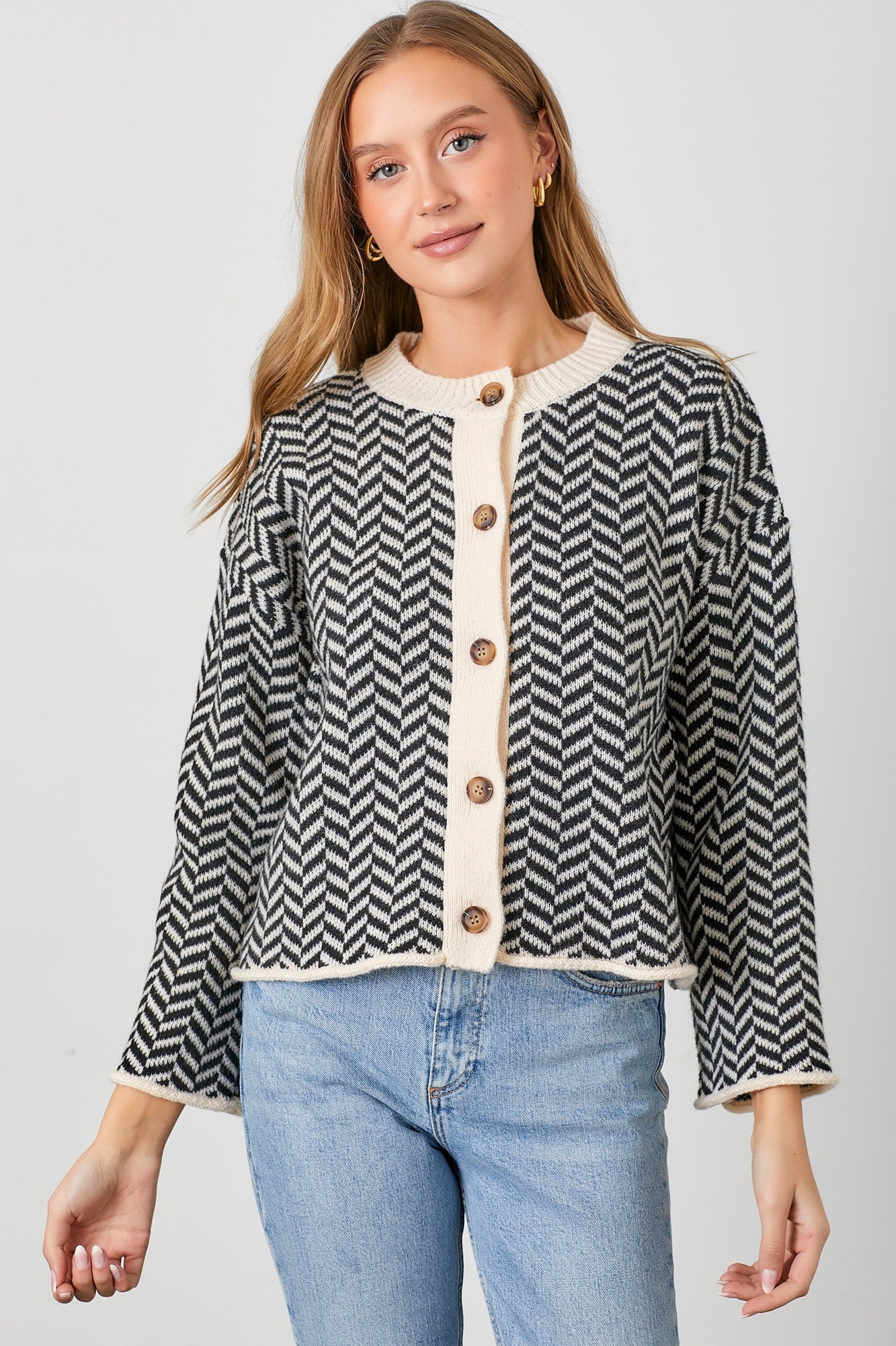 Herringbone Jacquard Knit Sweater