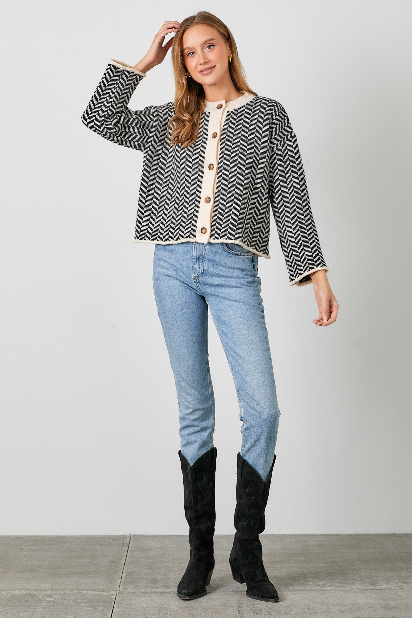 Herringbone Jacquard Knit Sweater