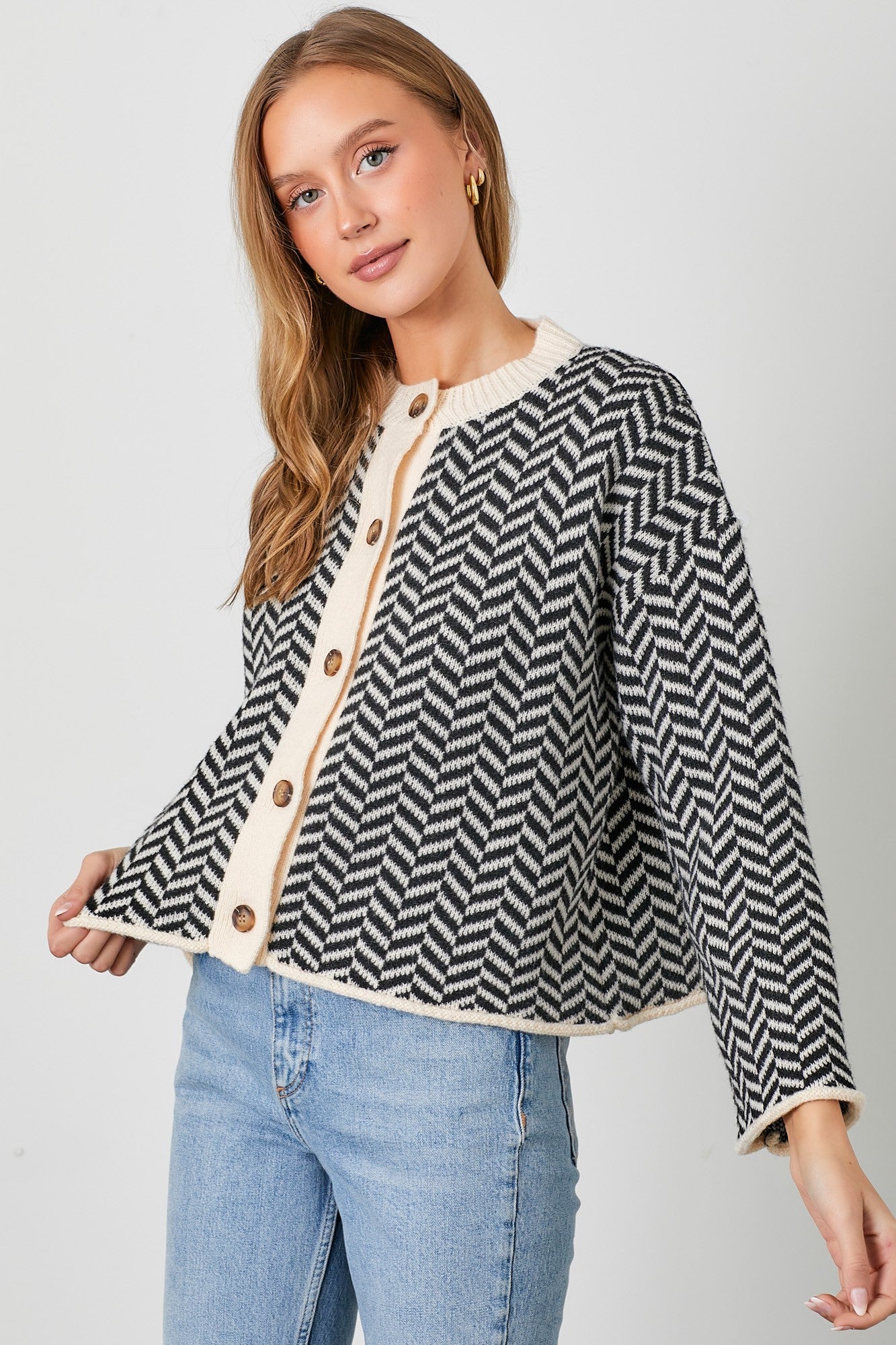 Herringbone Jacquard Knit Sweater