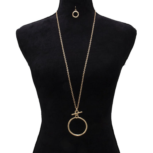 Long Gold Round Pendant