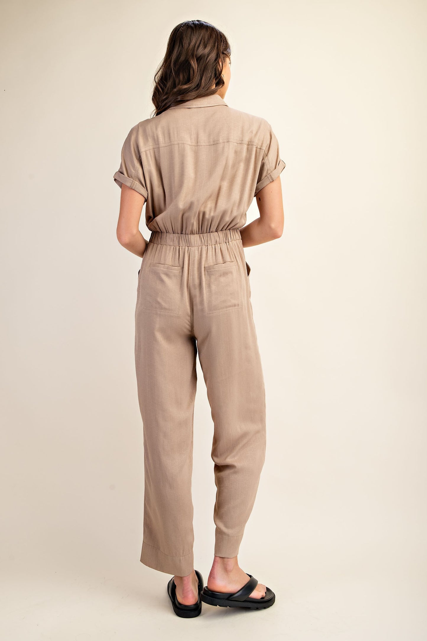 Short Sleeve Jumpsuit with Tie Waist