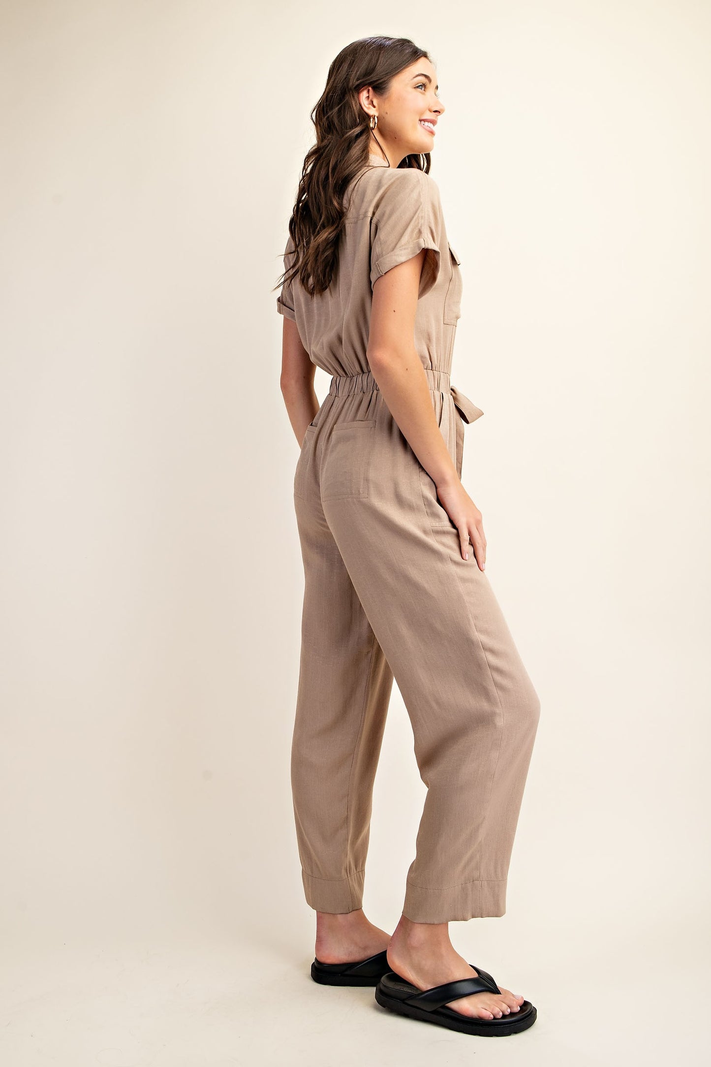 Short Sleeve Jumpsuit with Tie Waist