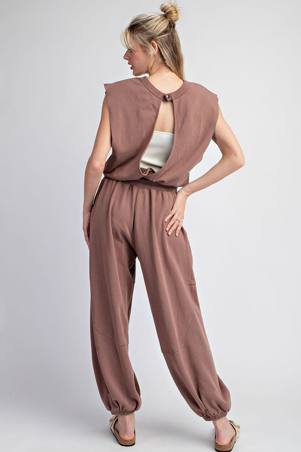 Mineral Washed Open Back Jumpsuit