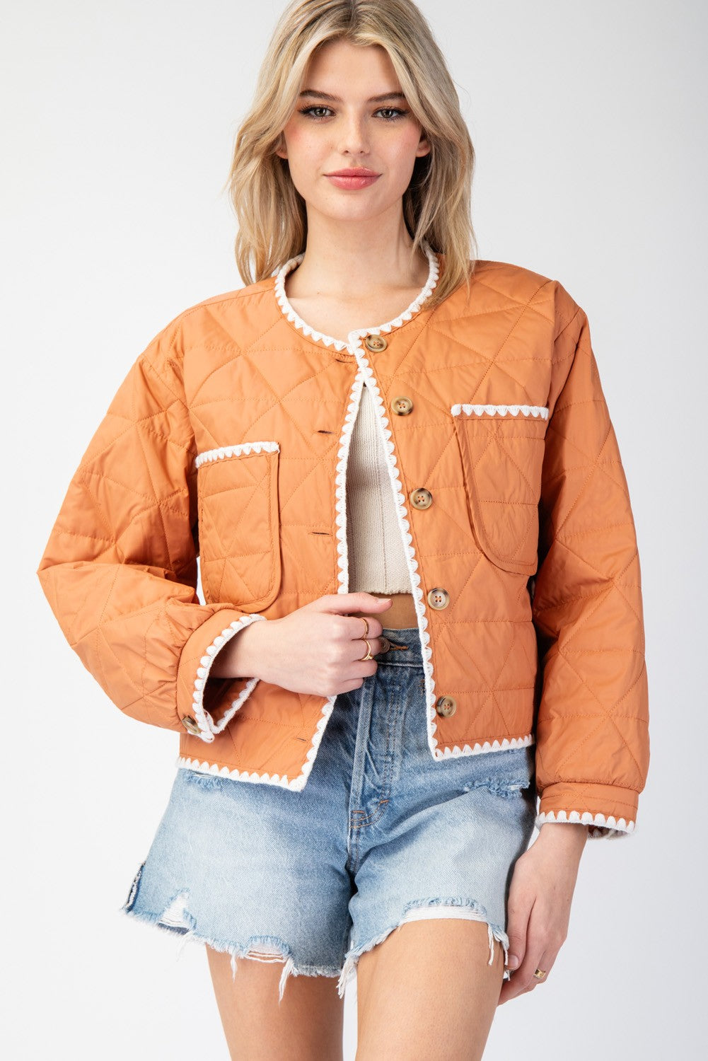 Scallop Trim Quilted Jacket