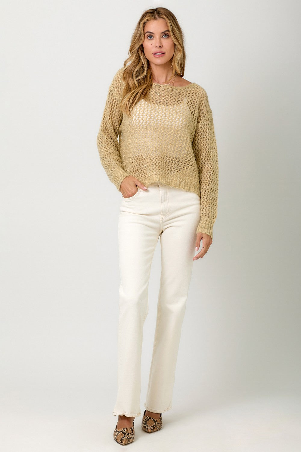 Gold Metallic Net Pullover Sweater