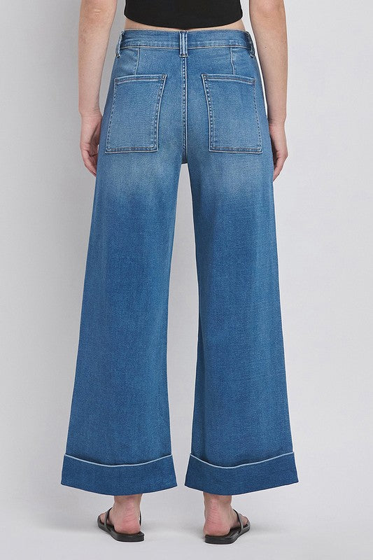 High Rise Double Cuffed Baggy Wide Jeans