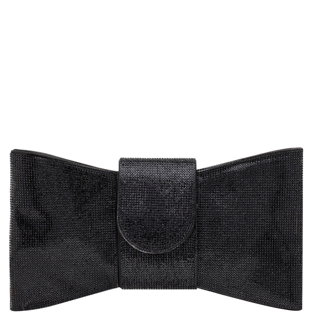Rhinestone Bowtie Clutch in black