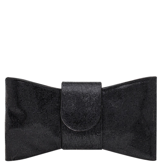 Rhinestone Bowtie Clutch in black