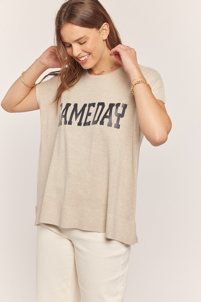 Gameday Printed Short Sleeve Sweater