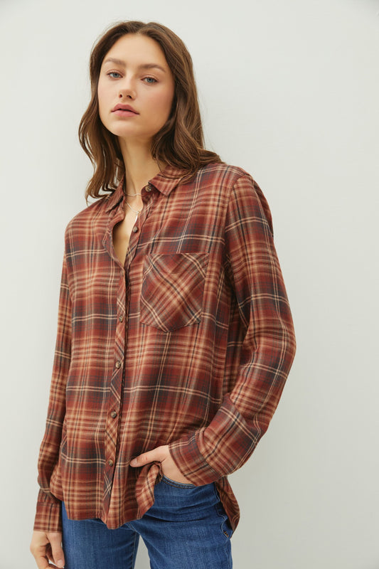 Burgundy/Rust Flannel Shirt