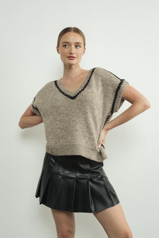 Embroidered V-Neck Sweater Vest