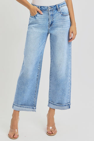 Mid Rise Cuff Boyfriend Jeans in Light Wash