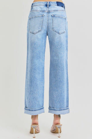 Mid Rise Cuff Boyfriend Jeans in Light Wash