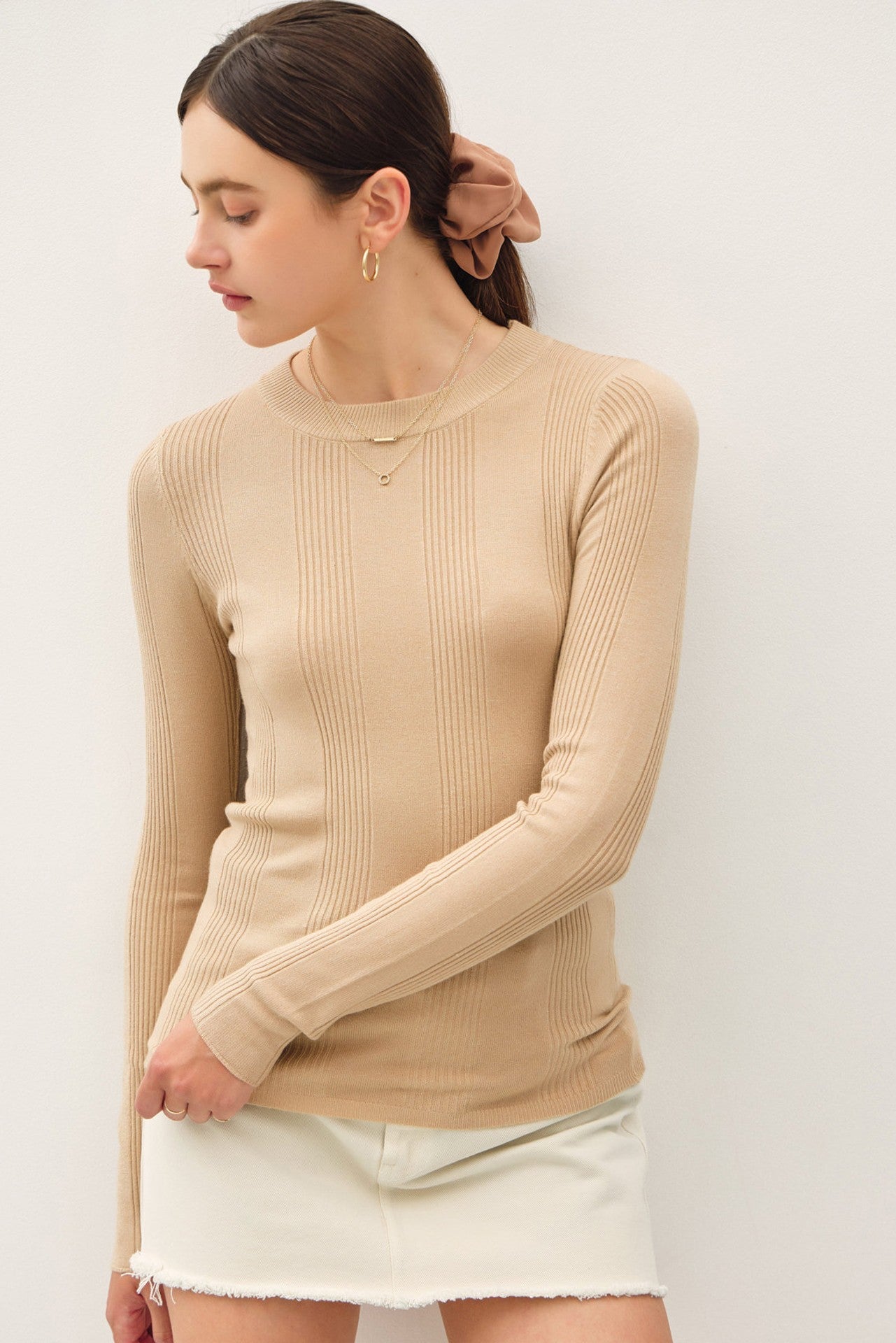 Ribbed Long Sleeve Top in White