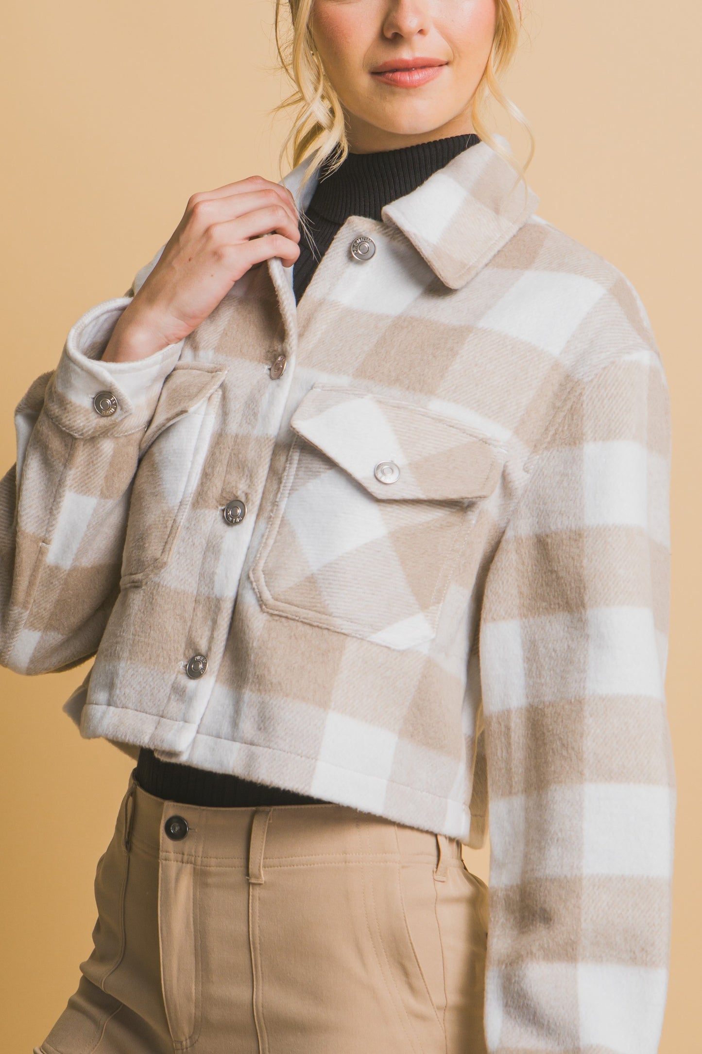 Plaid Cropped Jacket in Khaki