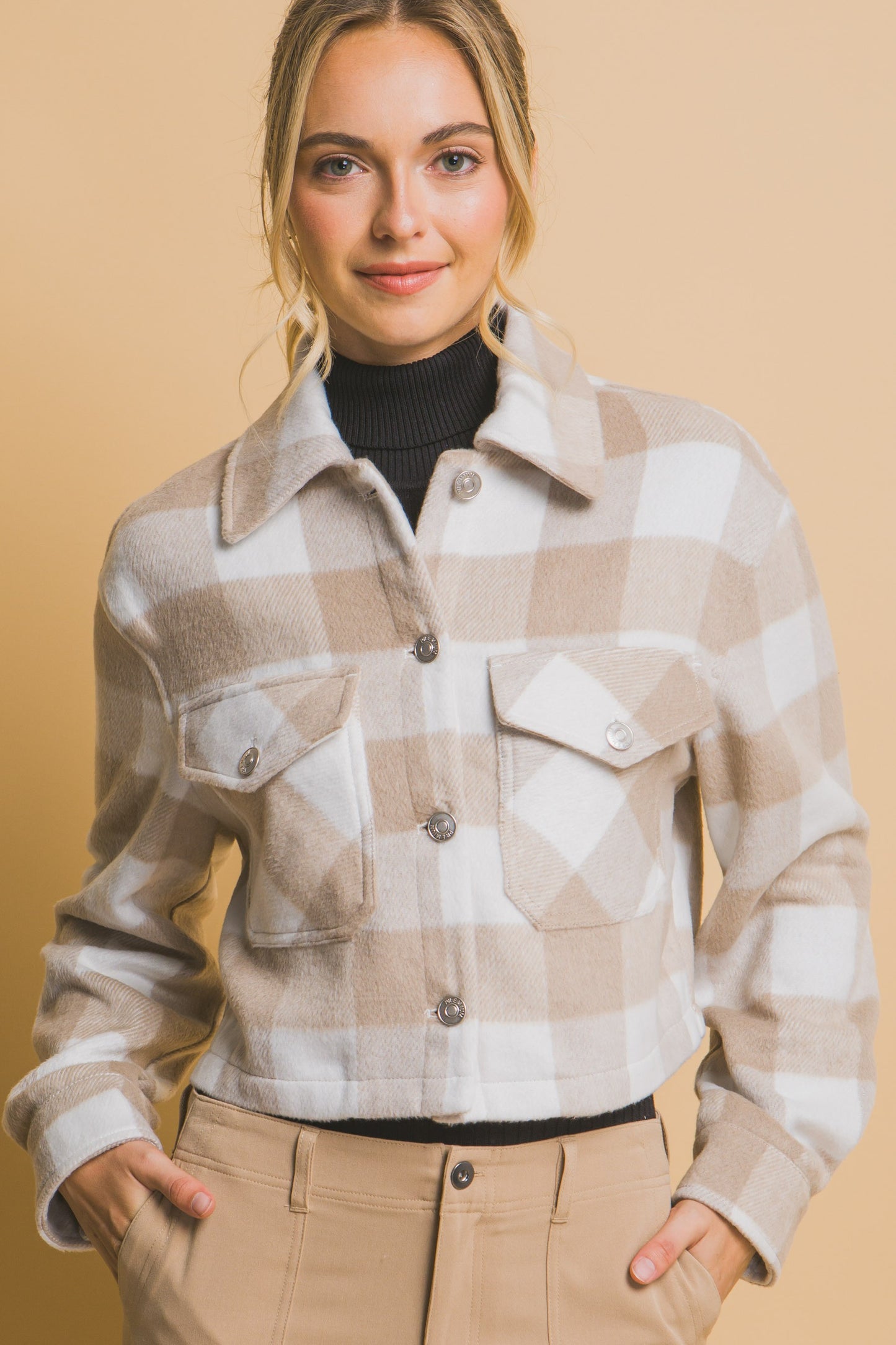 Plaid Cropped Jacket in Khaki