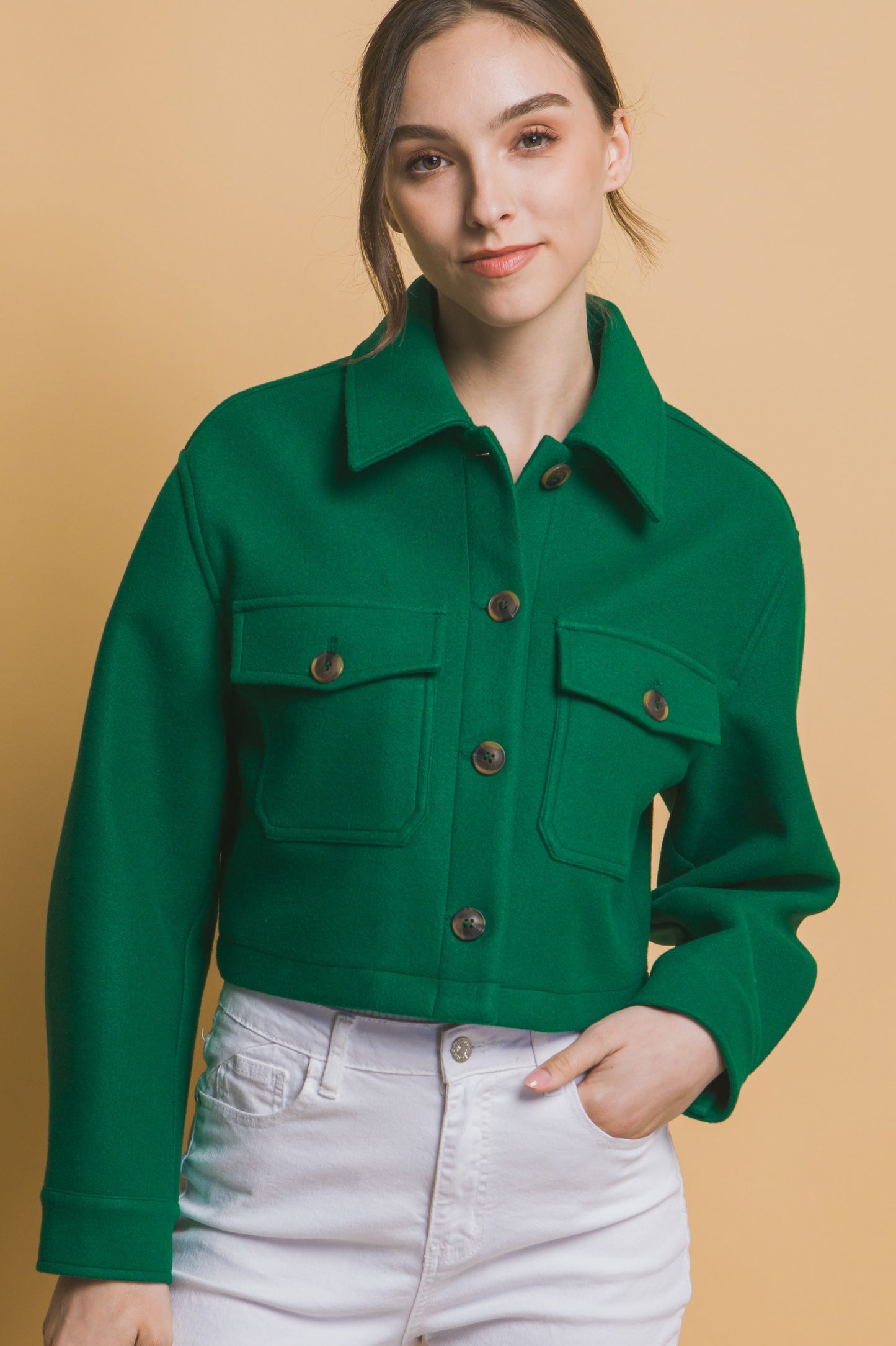 JQ Fleece Cropped Jacket in Green