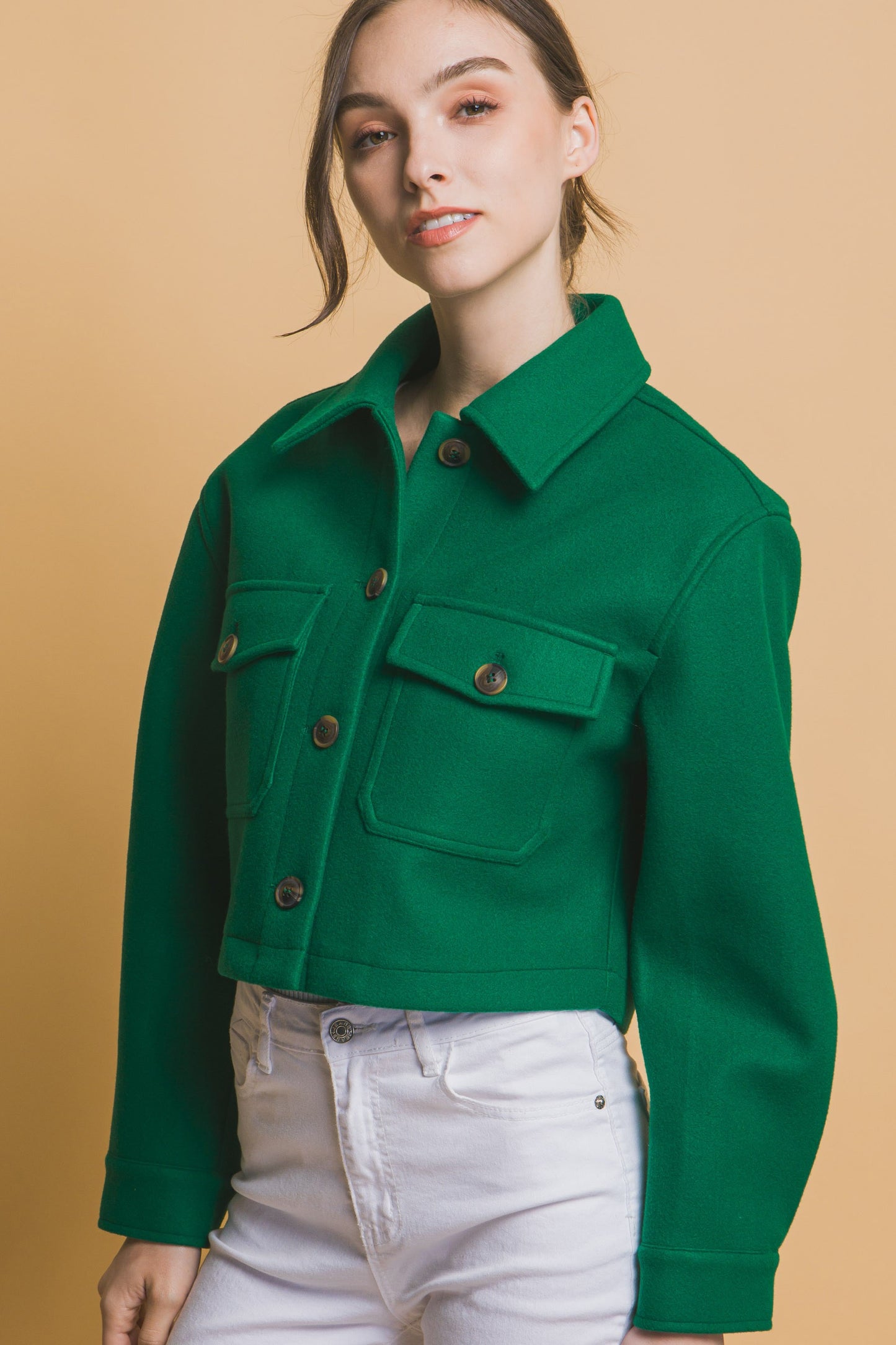 JQ Fleece Cropped Jacket in Green