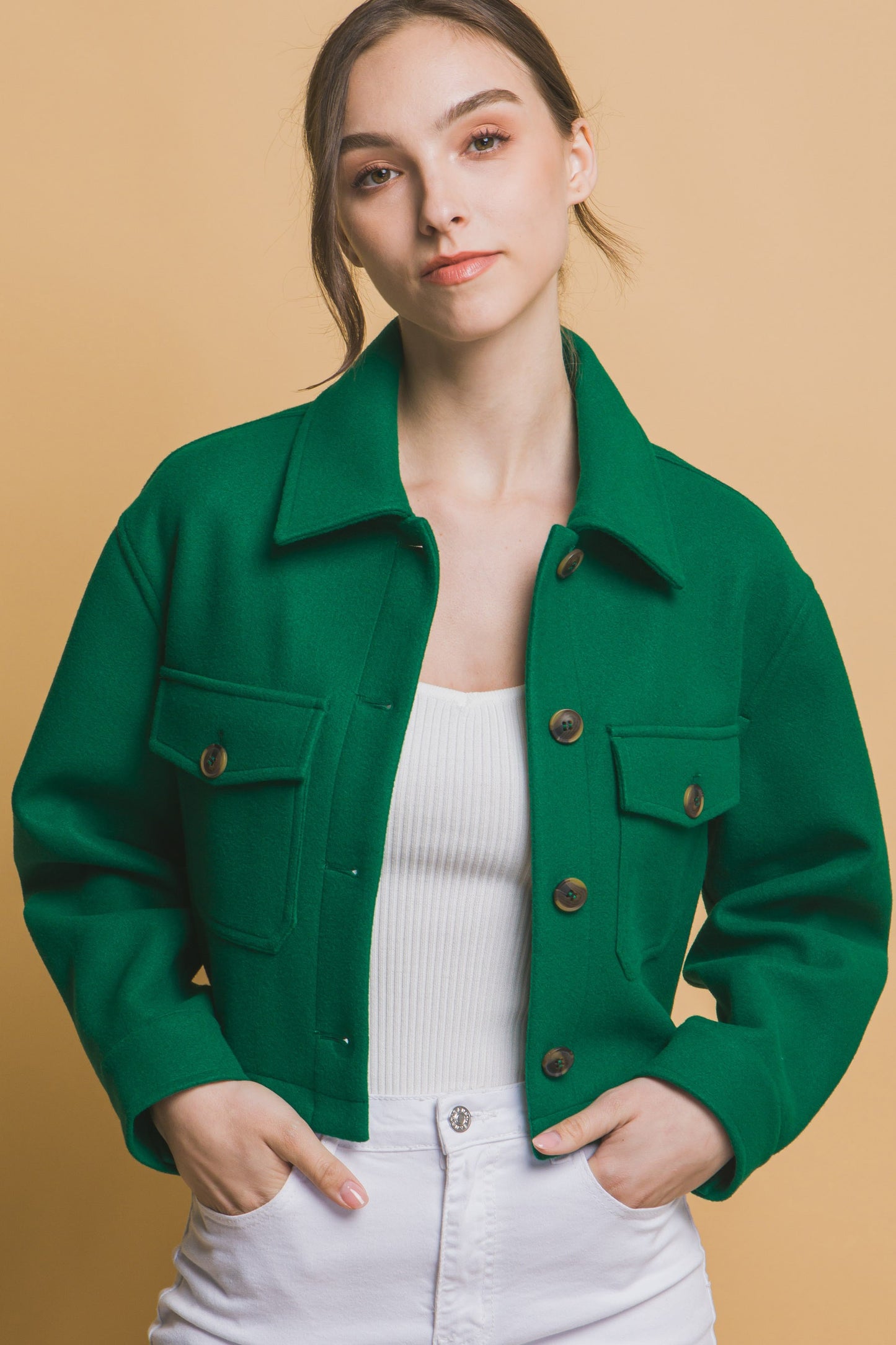 JQ Fleece Cropped Jacket in Green