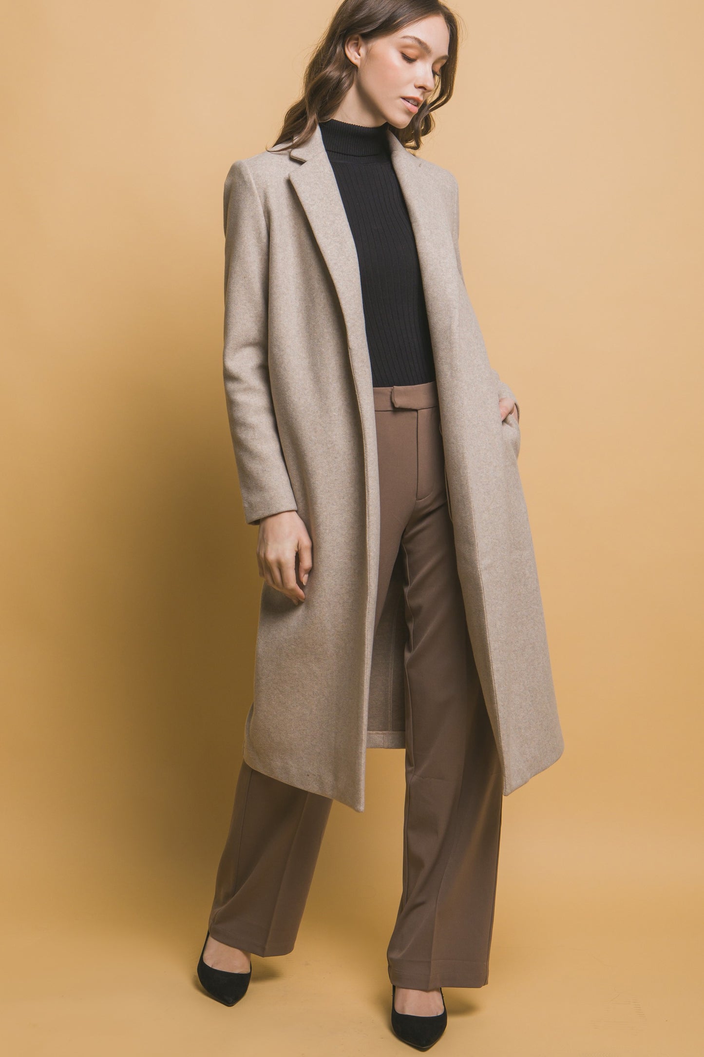 JQ Fleece Longline Coat in Oatmeal