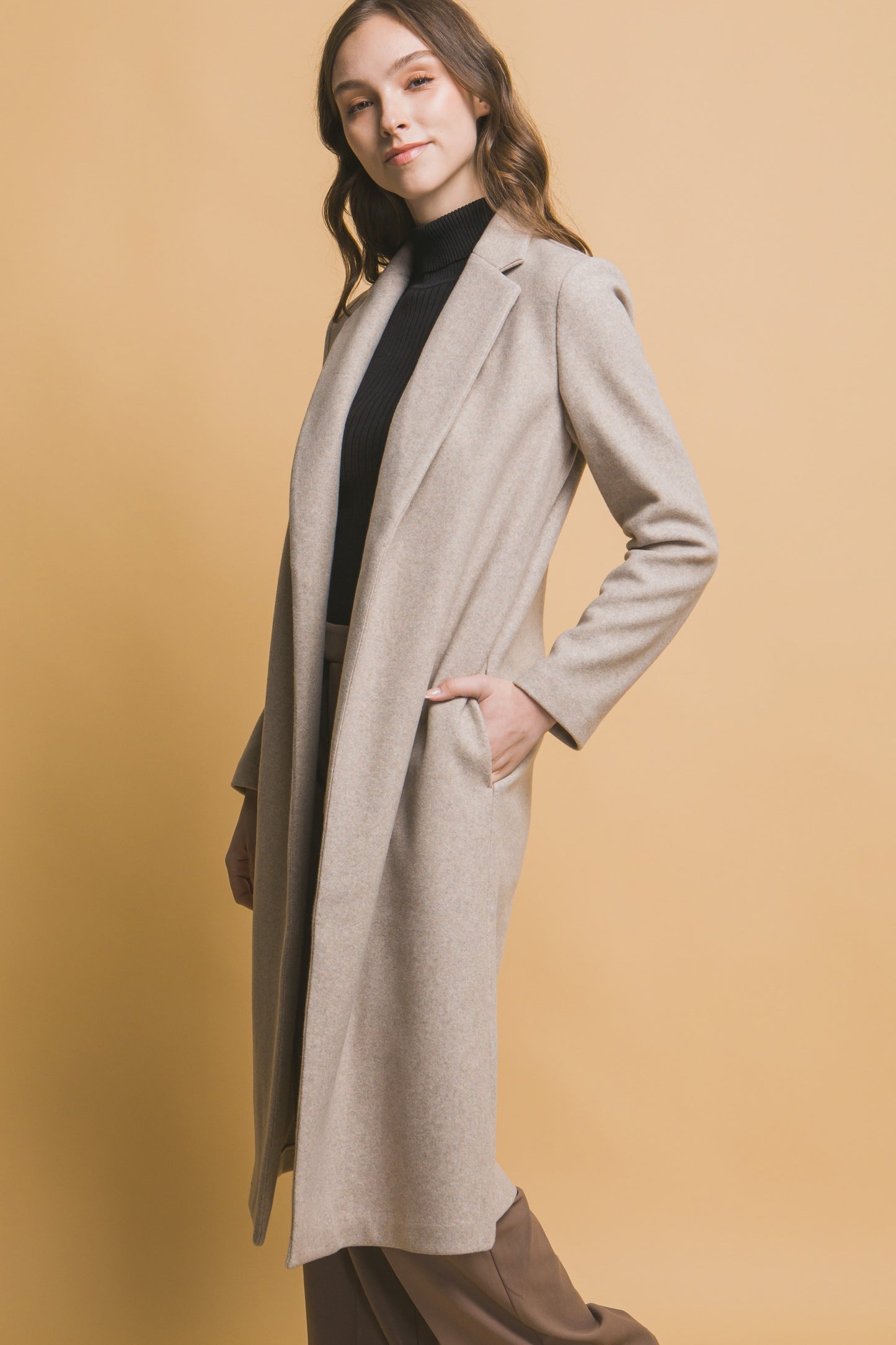 JQ Fleece Longline Coat in Oatmeal