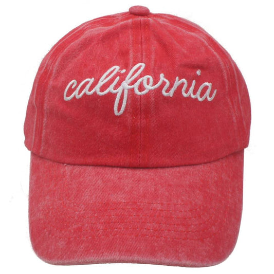 California Script Washed Baseball Cap in Red