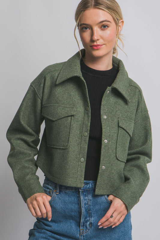 Fleece Cropped Snap-button Jacket