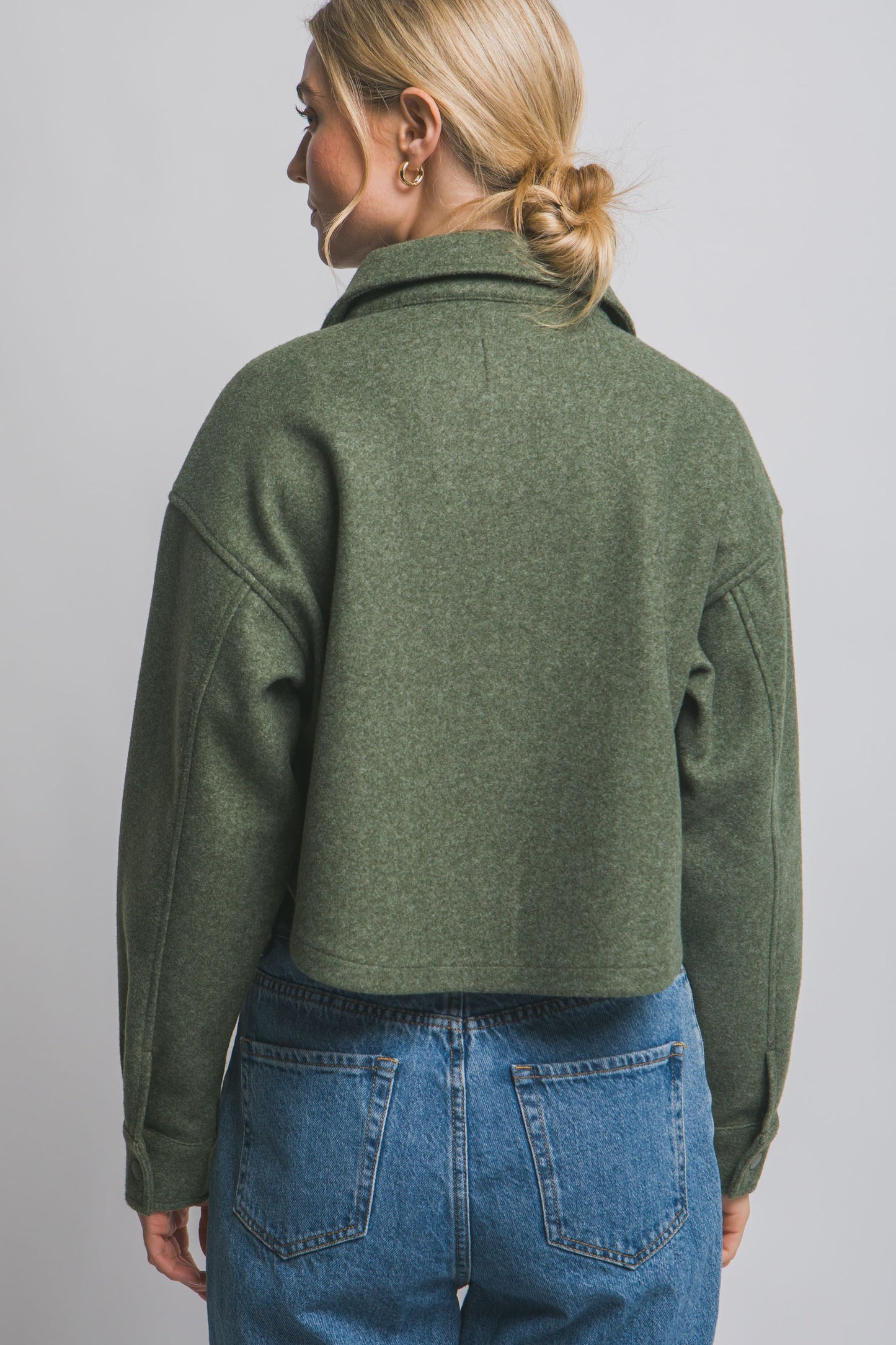 Fleece Cropped Snap-button Jacket