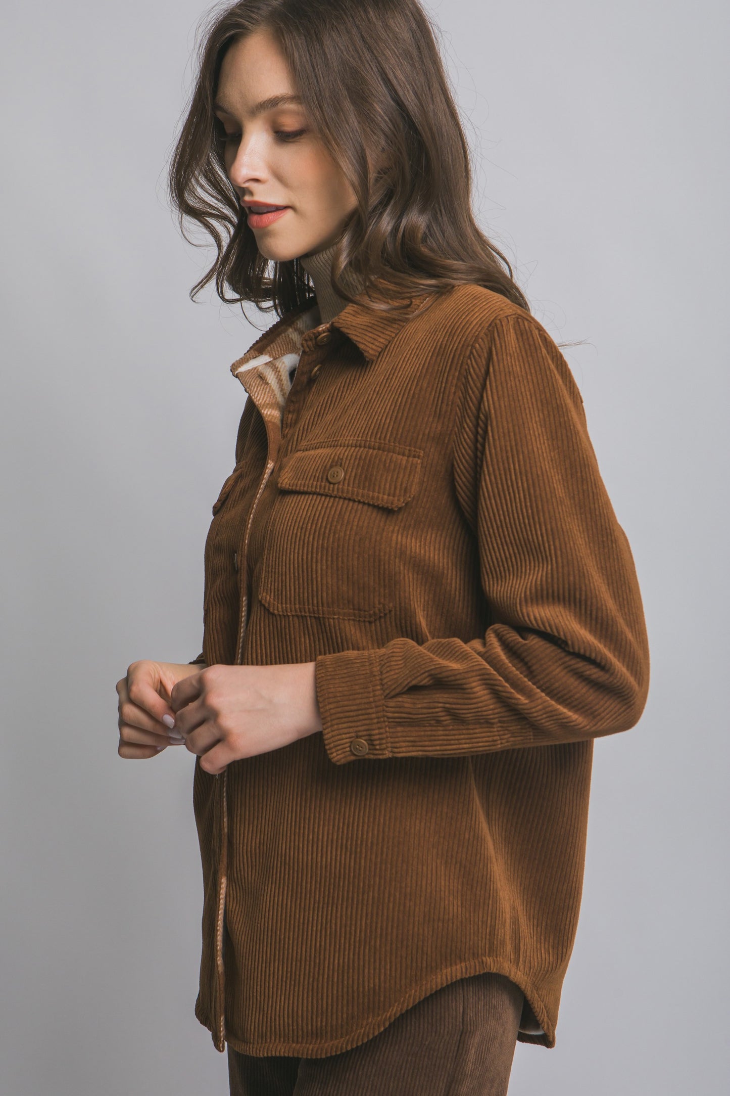 Corduroy Reversible Shacket in Brown