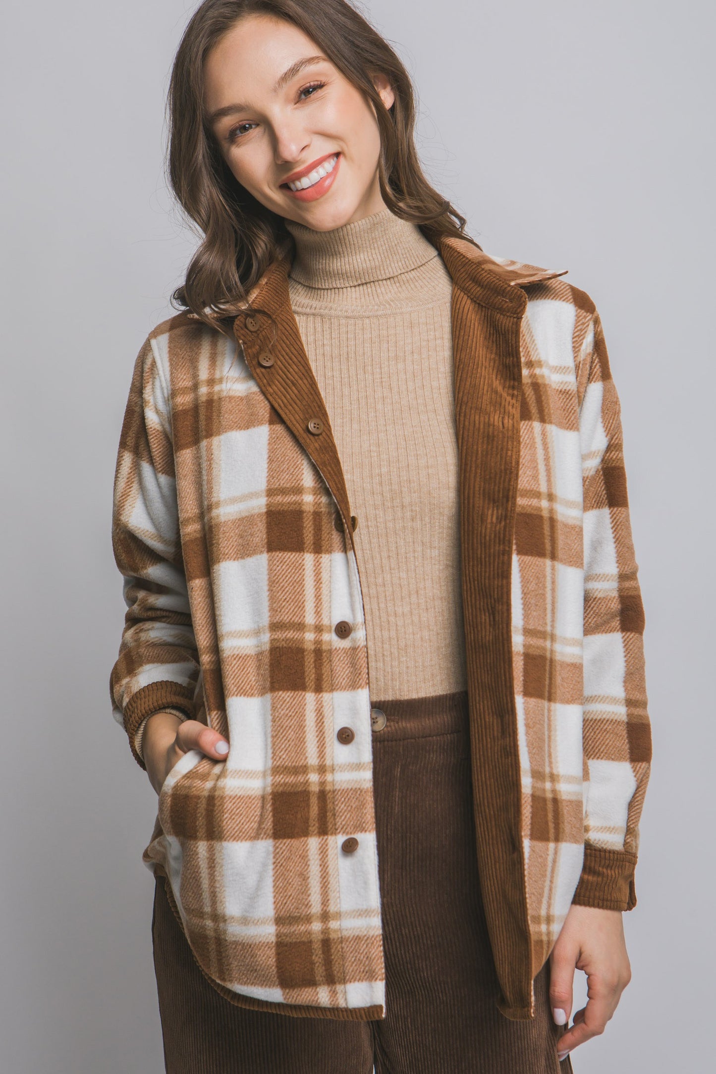 Corduroy Reversible Shacket in Brown