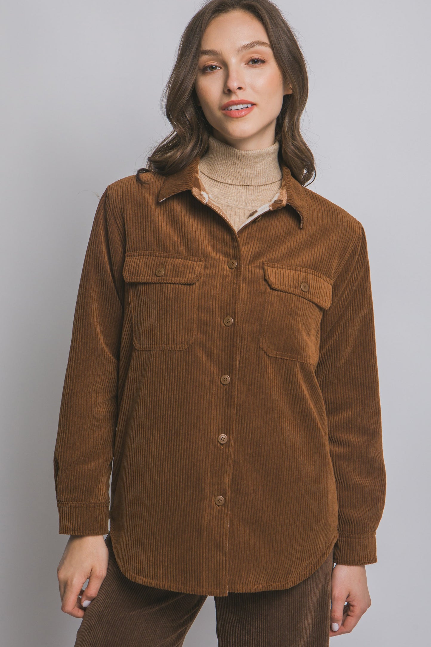 Corduroy Reversible Shacket in Brown