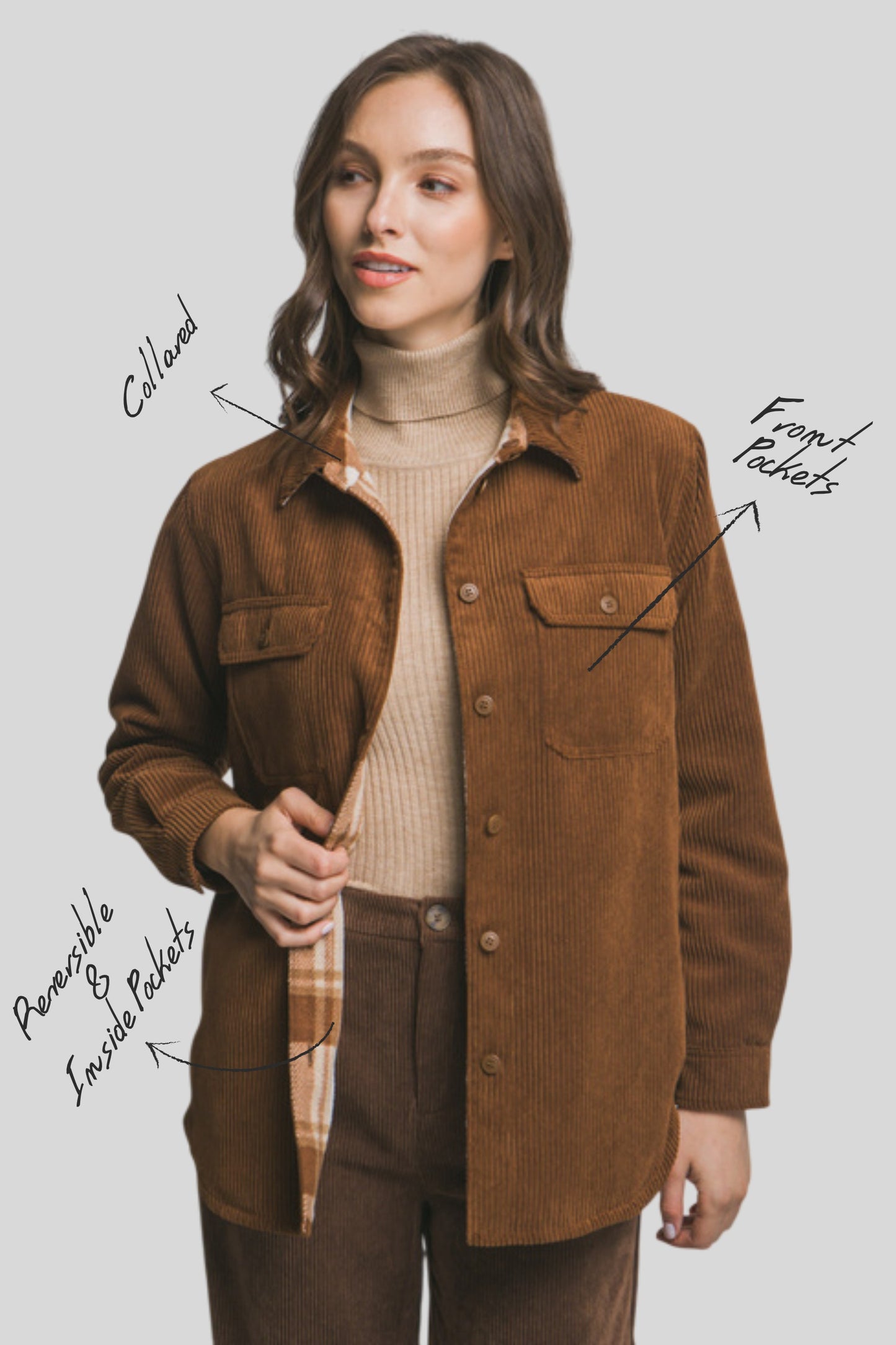 Corduroy Reversible Shacket in Brown