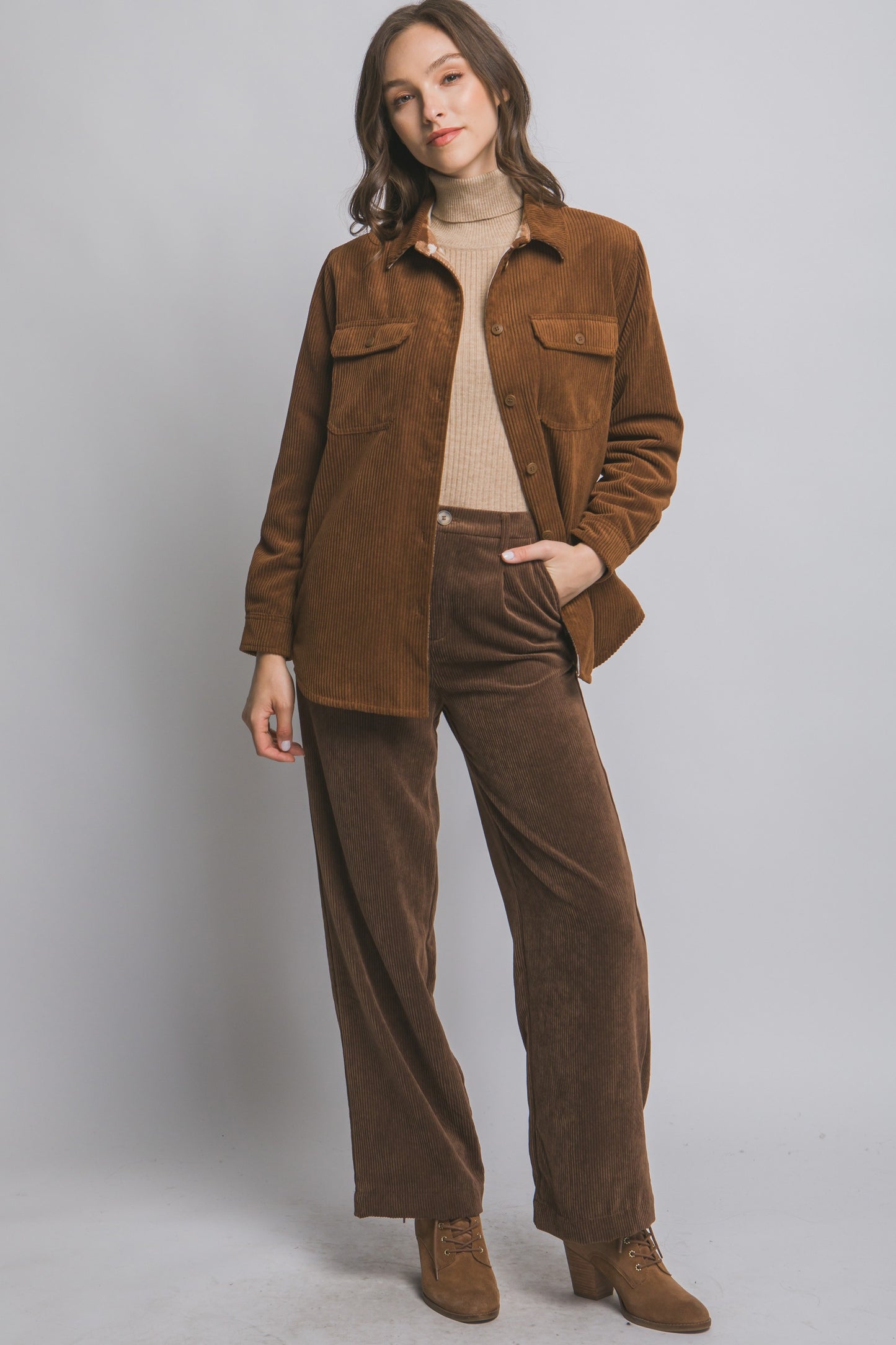 Corduroy Reversible Shacket in Brown