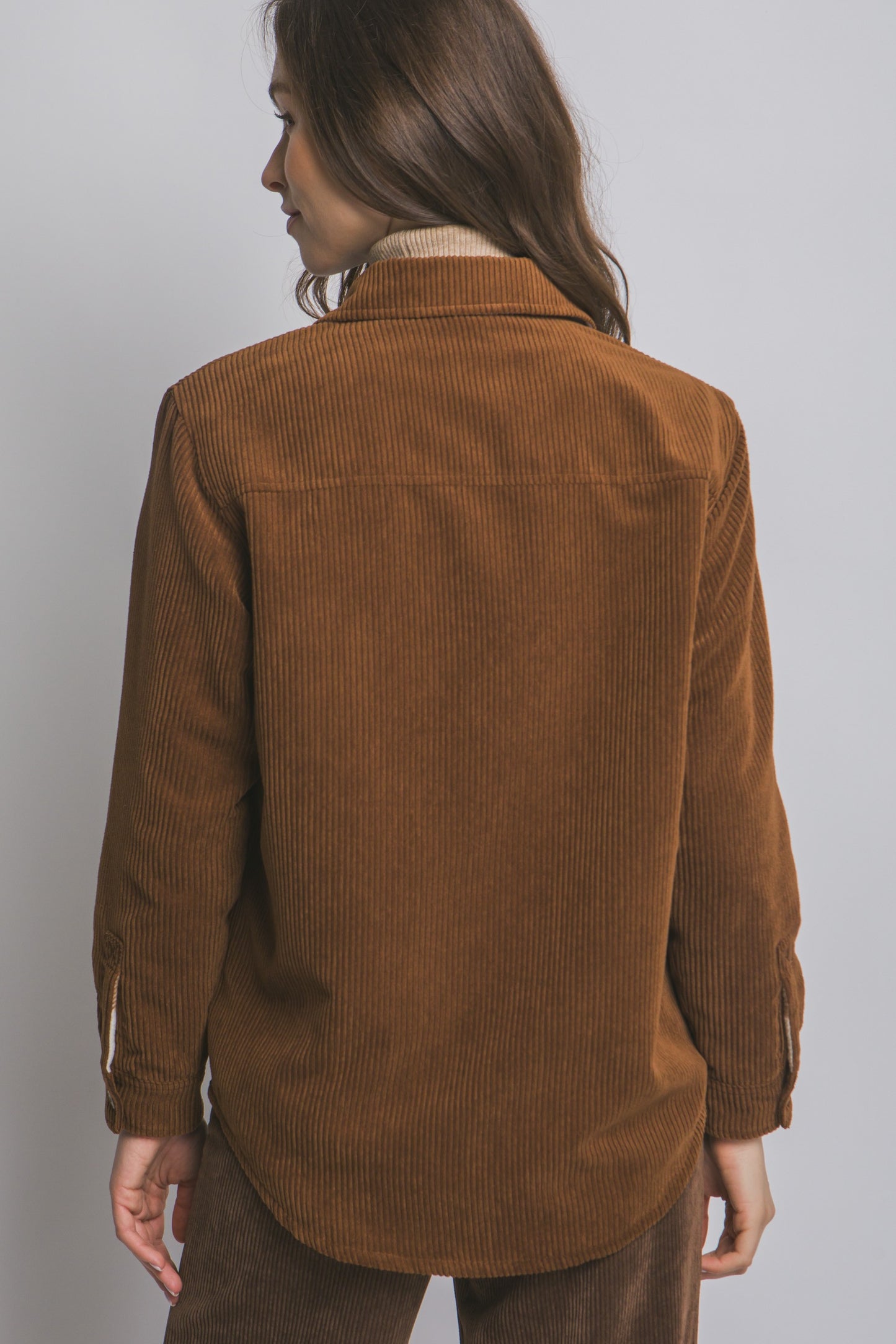 Corduroy Reversible Shacket in Brown