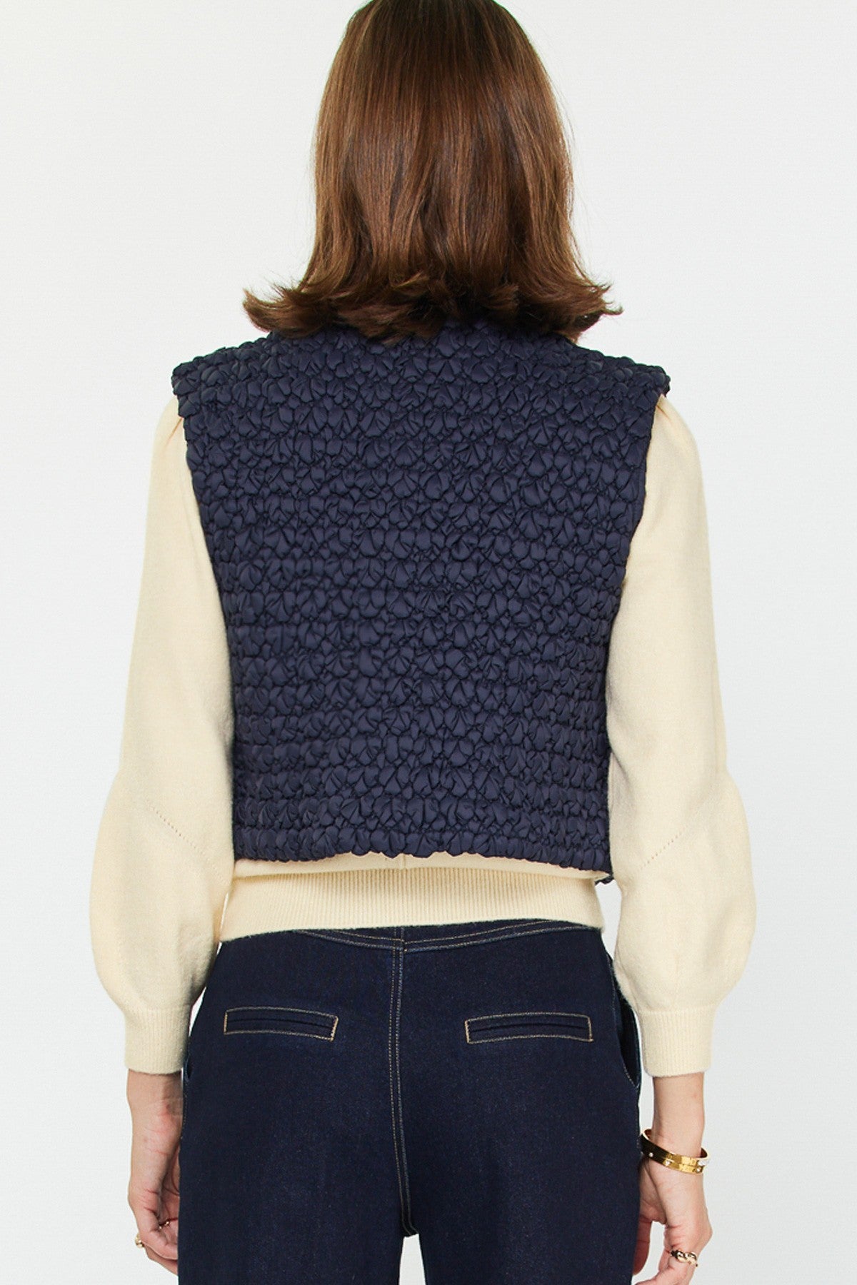 Cropped Quilting Vest in Navy