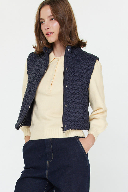Cropped Quilting Vest in Navy